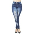 thumbnail image 6 of Fashion2Love Women's Juniors Butt Lift Push Up Mid Waist Ripped Distressed Skinny Jeans, 6 of 9