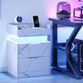 thumbnail image 6 of Nightstand with Charging Station, White Bedside Table LED Modern Nightstand with 3 Hidden Drawer for Bedroom Living Room,White Marbled, 6 of 9