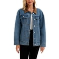 thumbnail image 1 of Abrigo de mujer INSPIRE CHIC de mezclilla con cuello de pana, mangas largas, abotonado, estilo western, chaqueta de jean, talla 2XL, gris azul, 1 of 6
