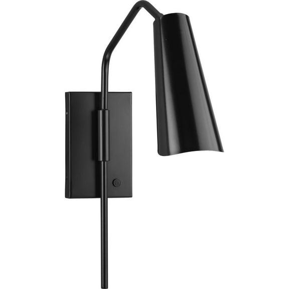 Progress Lighting Cornett 1-Light Swing Arm Wall Sconce, Matte Black, Metal Reflector Shade