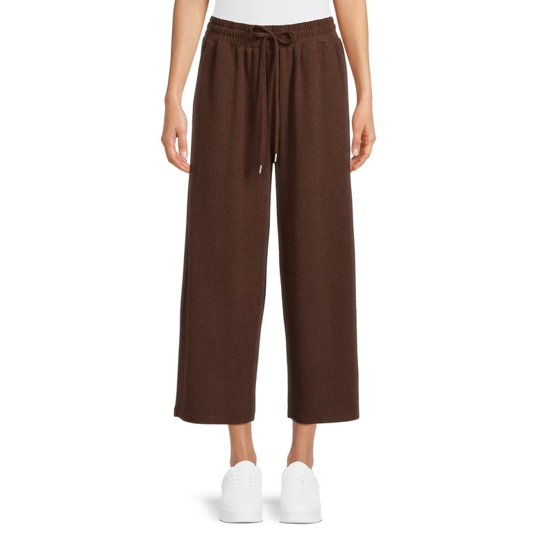 Time and Tru Women's Super Soft Hacci Cropped Wide-Leg Pants, 24” Inseam, 2-Pack,  Sizes XS-XXL 