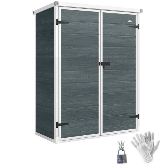 Outsunny 4.4' x 2.3' Plastic Garden Shed with Floor, Storage Shed, Grey