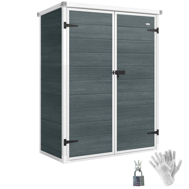 Outsunny 4.4' x 2.3' Plastic Garden Shed with Floor, Storage Shed, Grey
