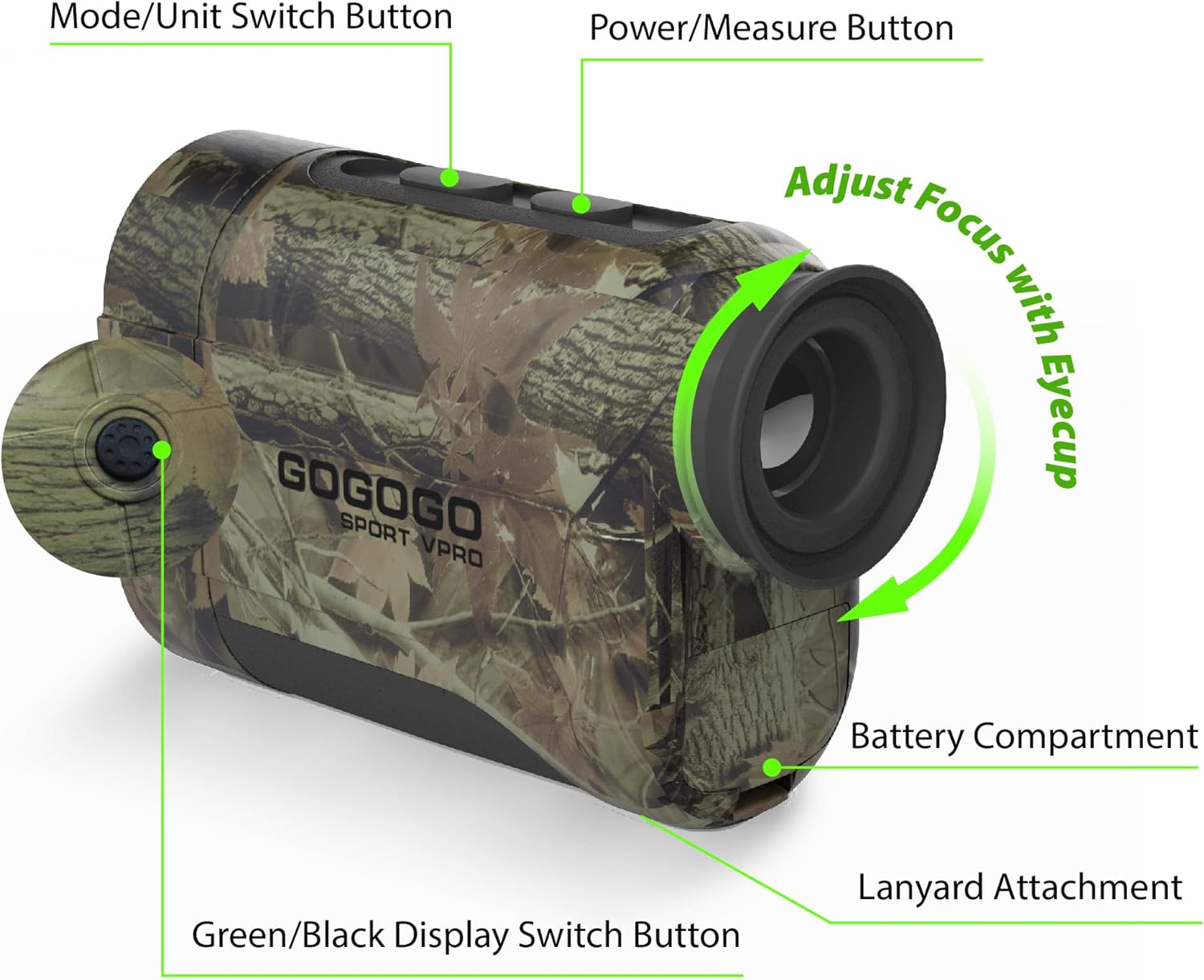 Gogogo Sport Vpro1200 Yards High Transmittance LCD Laser Rangefinder, Camo