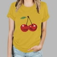 thumbnail image 4 of TFEOQRY Round Neck Short Sleeve Shirts Tops for Womnen Fashion Cherry Printed Blouse T-Shirt Tops Yellow, 4 of 5