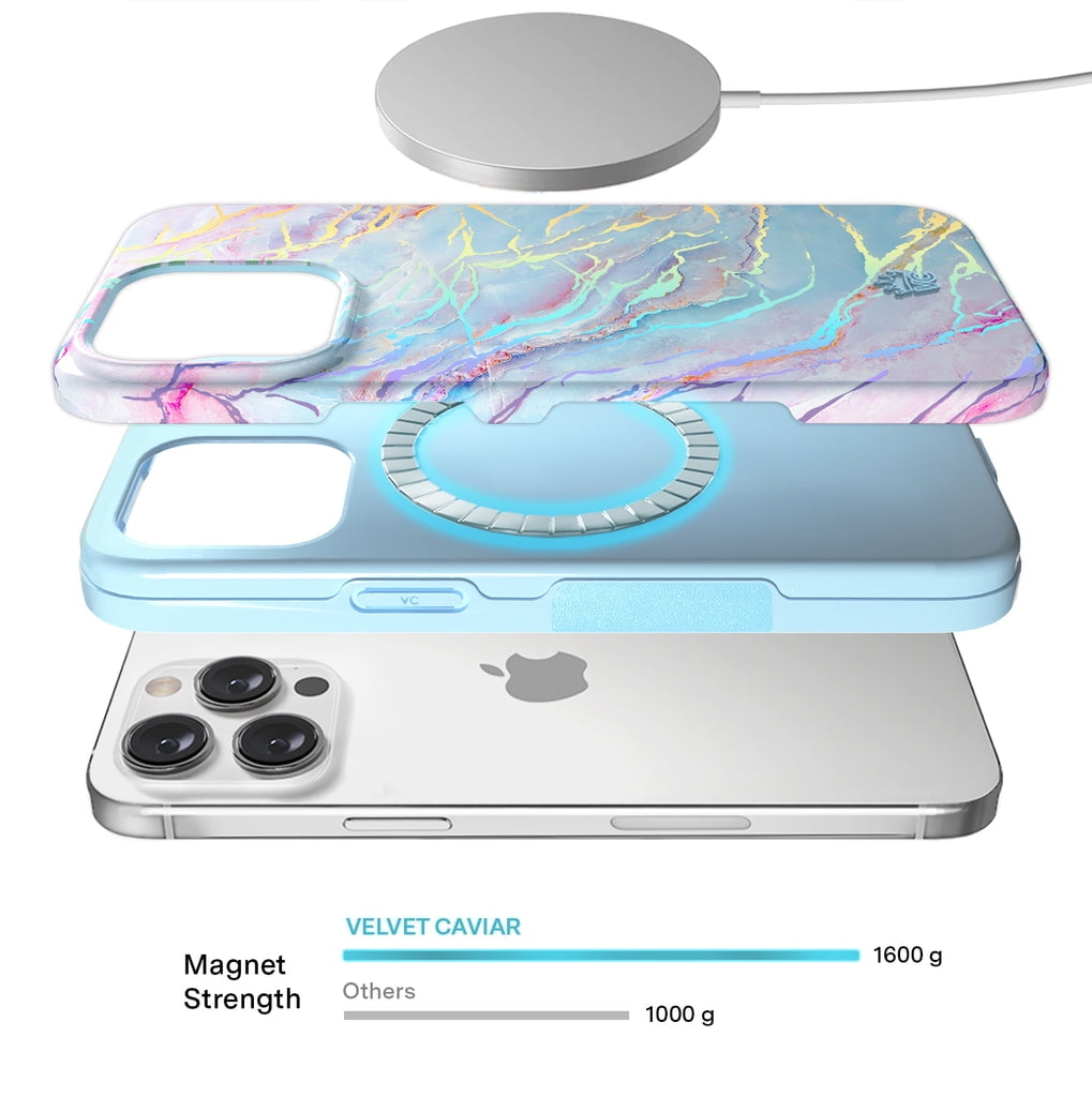 Velvet Caviar iPhone 15 Pro Case MagSafe Compatible - Cute Protective Phone Cases for Women - Iridescent Holographic Pink Blue Marble