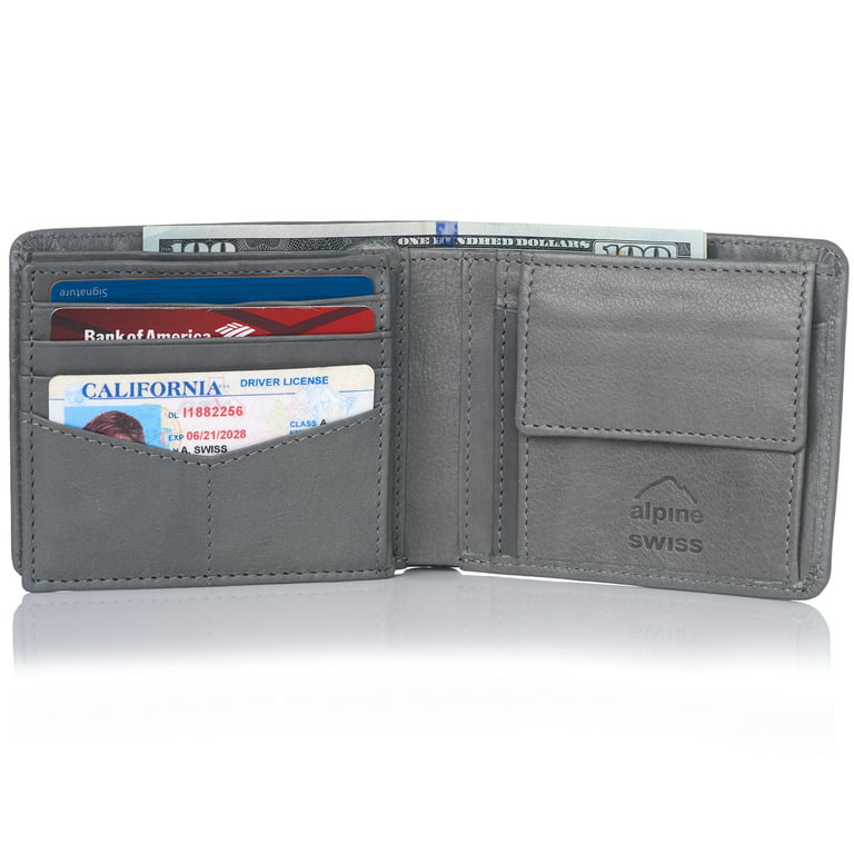 Alpine Swiss RFID Safe Mens Leather Wallet Deluxe Capacity Coin Pocket Bifold - Soft Nappa Blue
