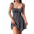thumbnail image 2 of Robe Boho Florale pour Femmes, Combishort à Bretelles Spaghetti, Robe Smockée Noire G, 2 of 8