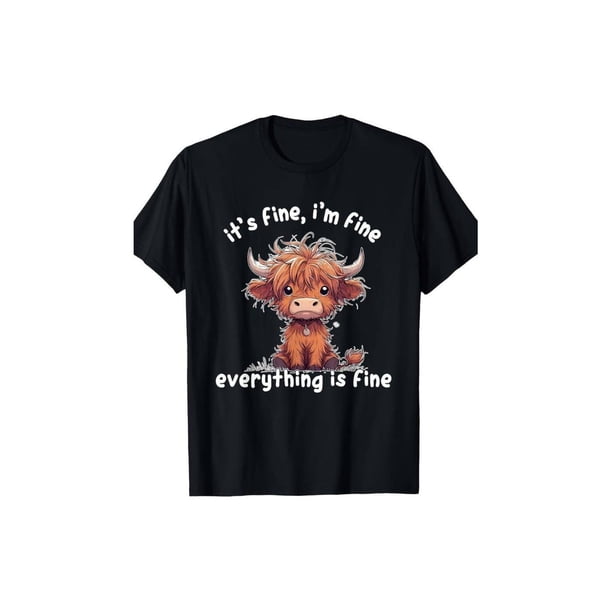 Summer t Shirts it's Fine i'm Fine everything is Fine Cute Highland Cow T-Shirt, 100% Cotton