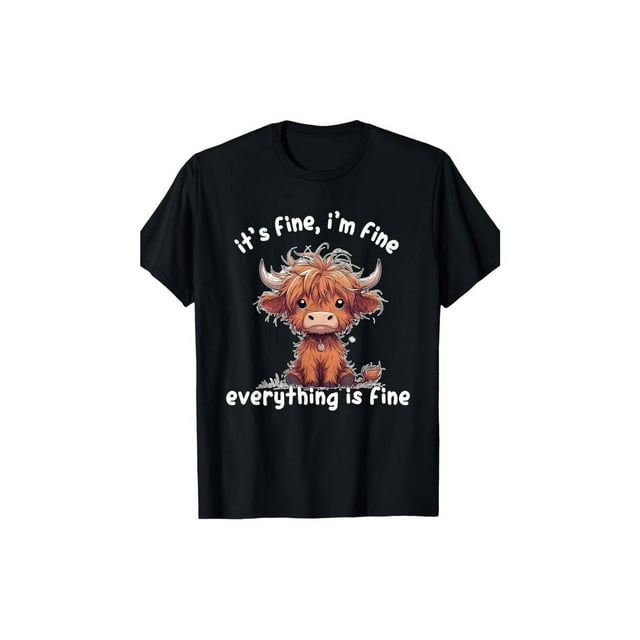 Camisetas de verano "Está bien, estoy bien, todo está bien", linda camiseta de vaca de las Tierras Altas, 100 % algodón