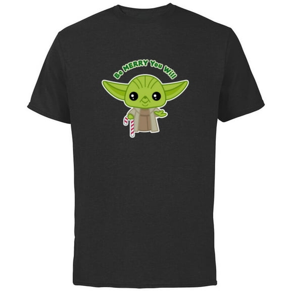 Star Wars Yoda Cute Christmas Holiday Be Merry You Will - Short Sleeve Cotton T-Shirt for Adults - Customized-Black