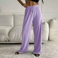 thumbnail image 2 of Wide Leg Knit Ribbed Pants for Women Drawstring Elastic Waist Comfy Soft Pajama Bottoms Sleepwear, 2 of 9
