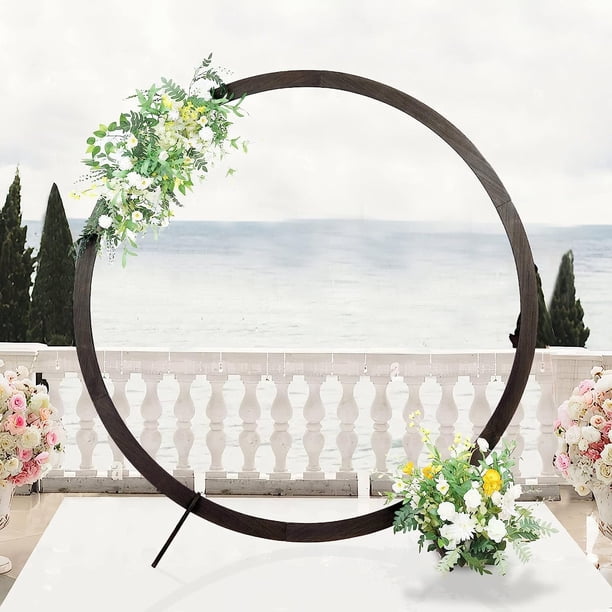 7.4Ft Dark Brown Wood DIY Round Wedding Arch Backdrop Stand, Rustic