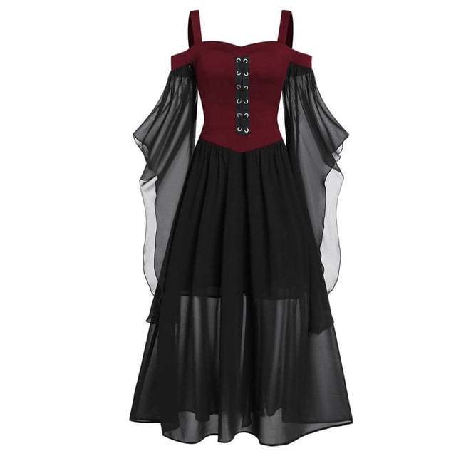 Vestido gótico Bellatrix para mujer, estilo medieval renacentista, steampunk, con empalme de malla, para Halloween, disfraz de fiesta de la feria de la renacimiento, regalo de Halloween para mujeres