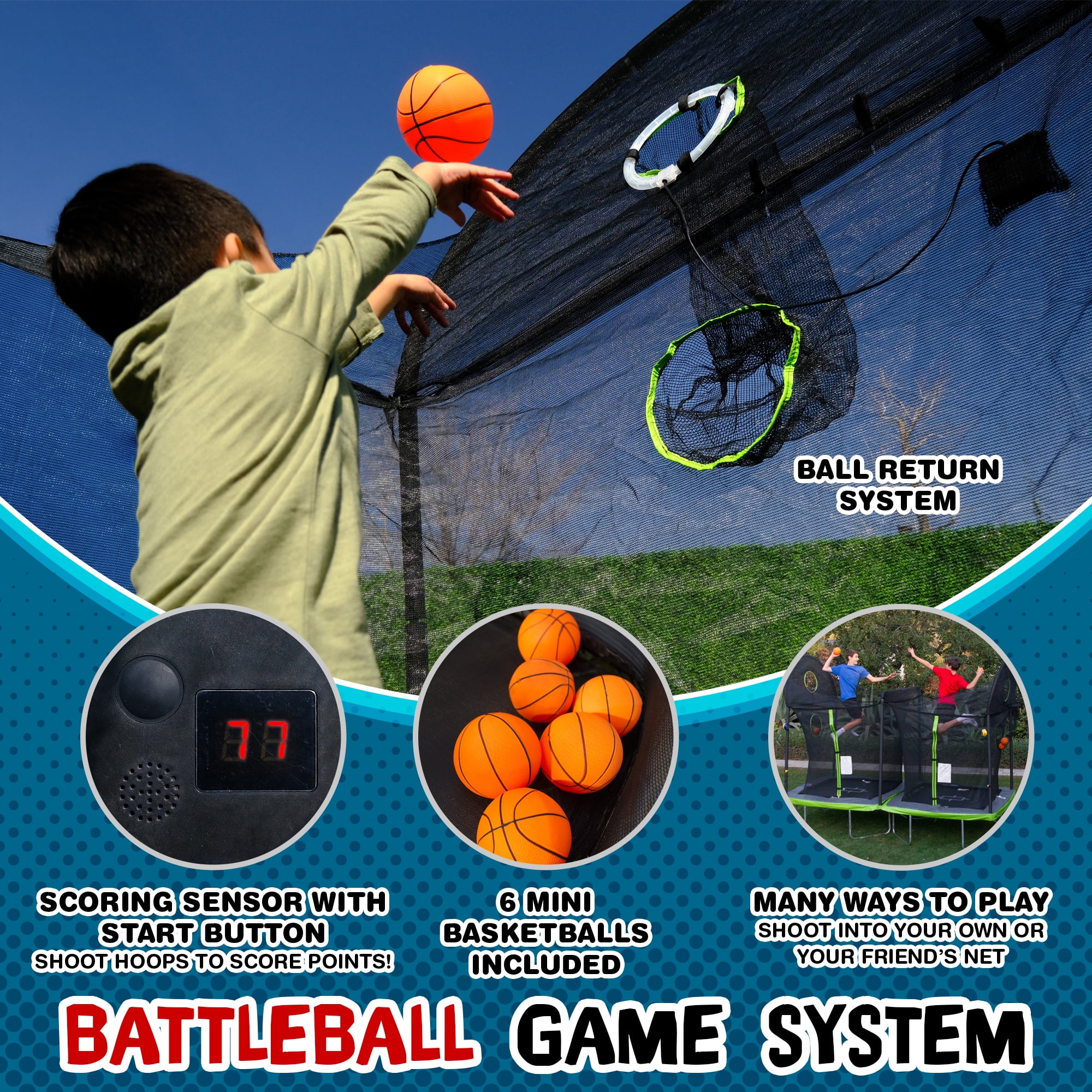 Sportspower TruJump 12' x 6' BattleBall Trampoline with Enclosure, Green