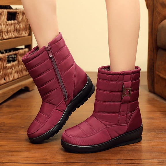 Women Winter Anti Skid Plush Warm Mid Calf Snow Boots Outdoor Walking Shoes