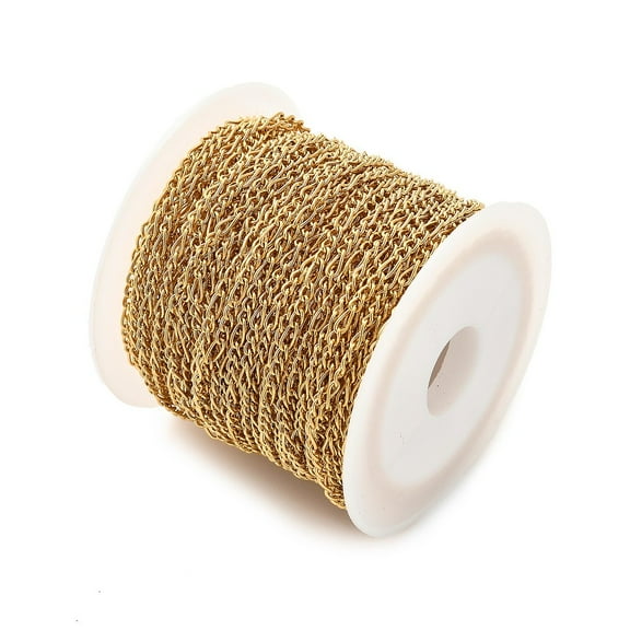 1 roll 304 Stainless Steel Twisted Chains Curb Chains Ion Plating(IP) with Spool Soldered Real 18K golden Plated 2x4x1mm 10m