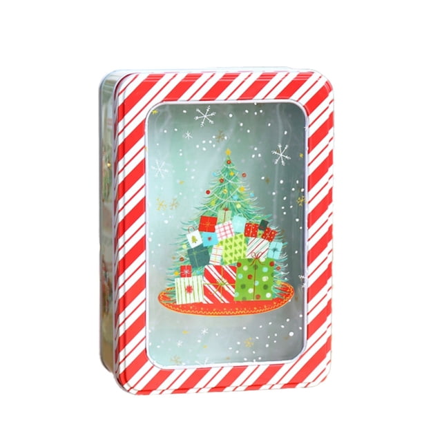 Christmas Candy Tin Box—Cookie Candy Storage Tins Christmas Cookie Tins Containers With Lids For Confectioneries Holiday Giving Square With Gold Christmas Card Tin Holder Boxes