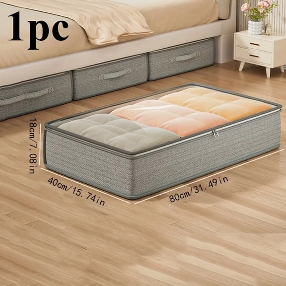 Large Foldable Storage Bin with Metal Frame – Hard Bottom Closet Organizer for Bedding, Blankets, and Clothes, Under-Bed Storage Box with Reinforced Handles