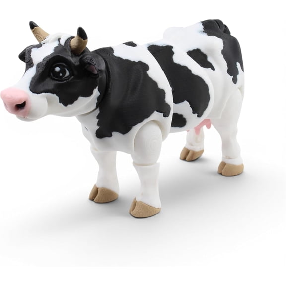 3D Printed Articulated Cow Figurine – Flexible Jointed Farm Animal Figure, Poseable Cow Statue for Desk, Shelf, Home Office Decor & Birthday Gift – Made in USA