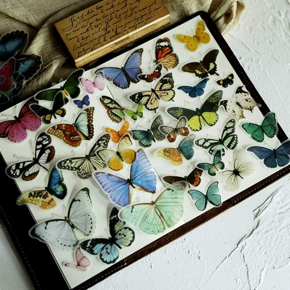 80PCS Small Vintage Butterfly Scrapbook Stickers, Doraking DIY Decoration Sulfuric Paper Butterfly Stickers for Scrapbooks(Butterfly Illustration, 80PCS/Pack)