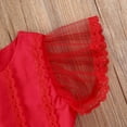 thumbnail image 4 of Baby Girls Red Tulle Romper, Fly Sleeve Solid Color O-Round Neck One Piece, Ruffle Lace Princess Bodysuit Dress Clothes, 4 of 5
