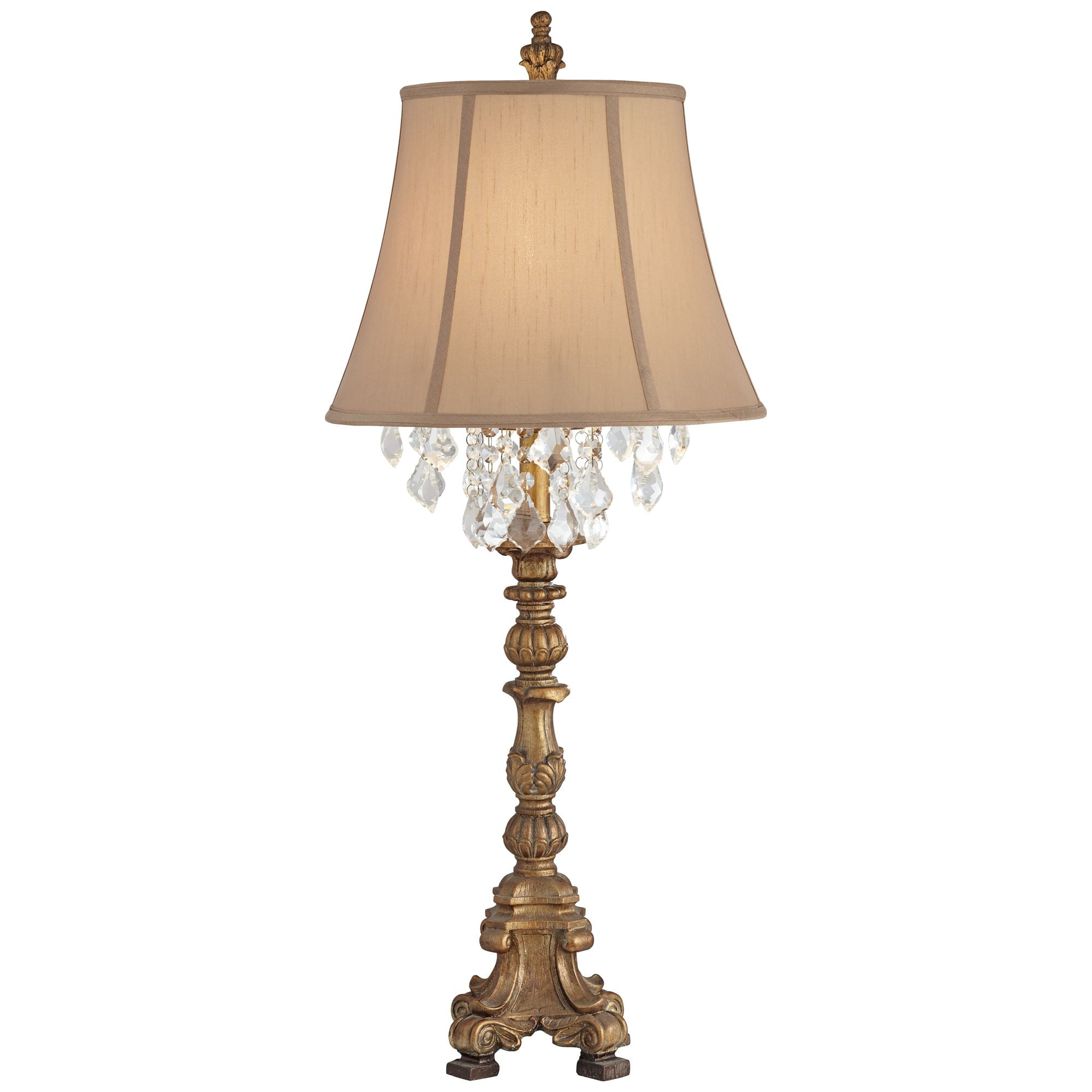 Cottage Table Lamp Candlestick Crystal Gold Beige For Living