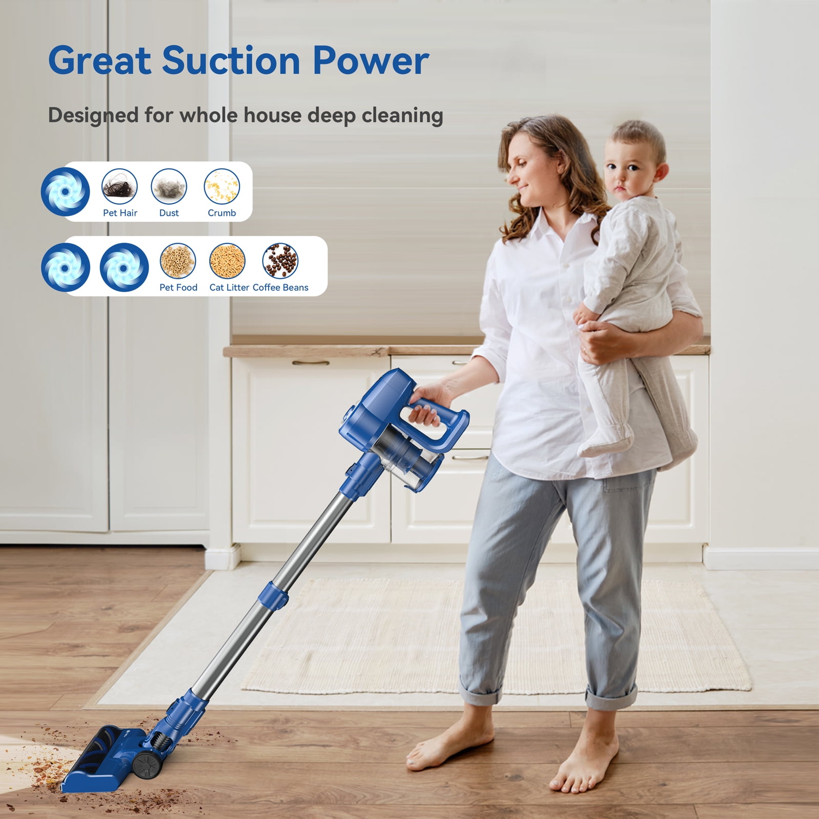 UMLo Cordless Vacuum Cleaner, 6-in-1 Lightweight Stick Vacuum for Hard Floor Carpet Pet Hair N3S Blue