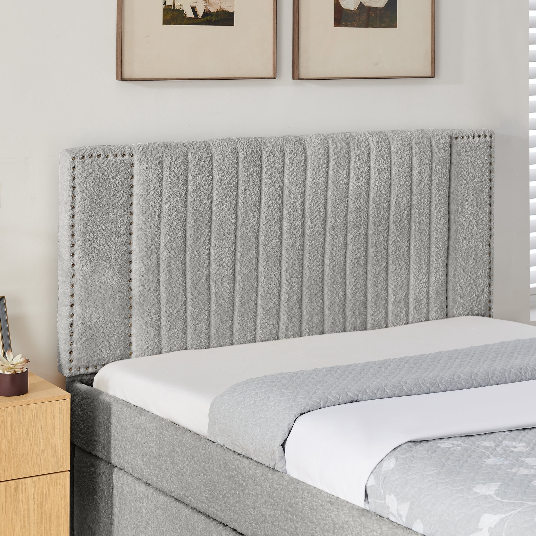 Noble House Luxen Full Chenille Upholstered Bed, Vertical Tufted Daybed with Pull-out Trundle and Storage Drawers, Gray