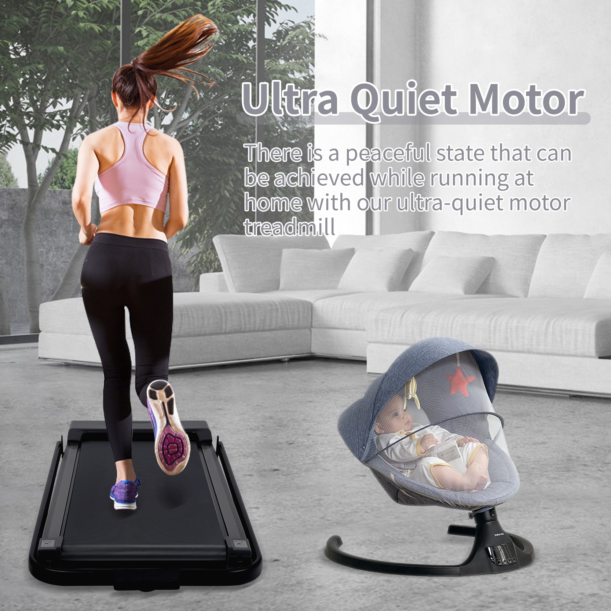 HYEASTR Quiet 2 in 1 Folding Treadmill 3.0HP Walking Pad 220lb Capacity with Remote & Phone Holder - Gray