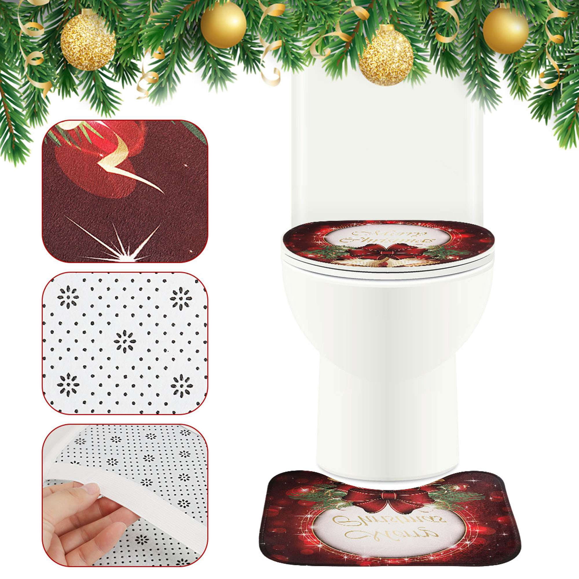 Gustave 4 Pcs Christmas Bathroom Sets with Non-Slip Bath Mat Rugs Toilet Lid Cover Waterproof Shower Curtain with 12 Hooks for Bathroom Home Decor