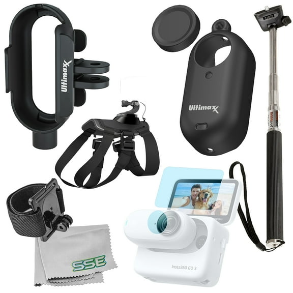Ultimaxx Deluxe Accessory Bundle Compatible with Insta360 GO 3 - Includes: 2x Screen & Lens Protectors, Dual Mount Adapter & More (12pc Bundle)