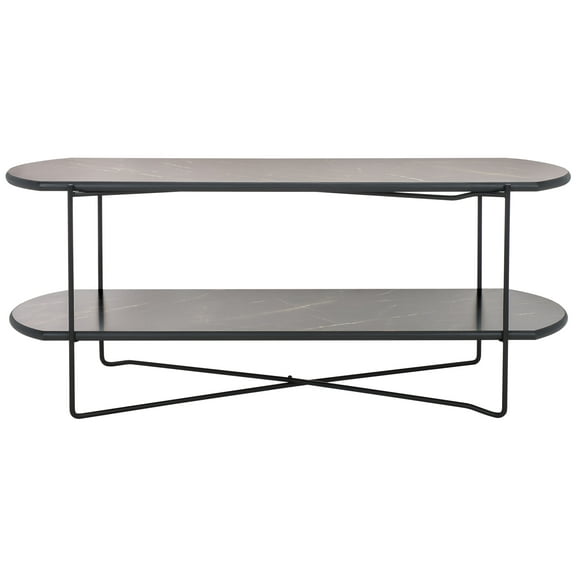 SAFAVIEH Marlee Glam Wood Coffee Table, Dark Sandstone/Black