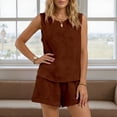 thumbnail image 2 of Likimi Womens Two Piece Set Solid Color Summer Sleeveless Crew Neck Tops With Shorts Fashion Casual Outfit Set Coffee Size M, 2 of 5