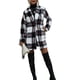 thumbnail image 3 of Plaid Print Lapel Coat, Warm Mid Length Long Sleeve Single Button Plush Plaid Coat  For Home For Working ANGGREK Negro L, 3 of 8