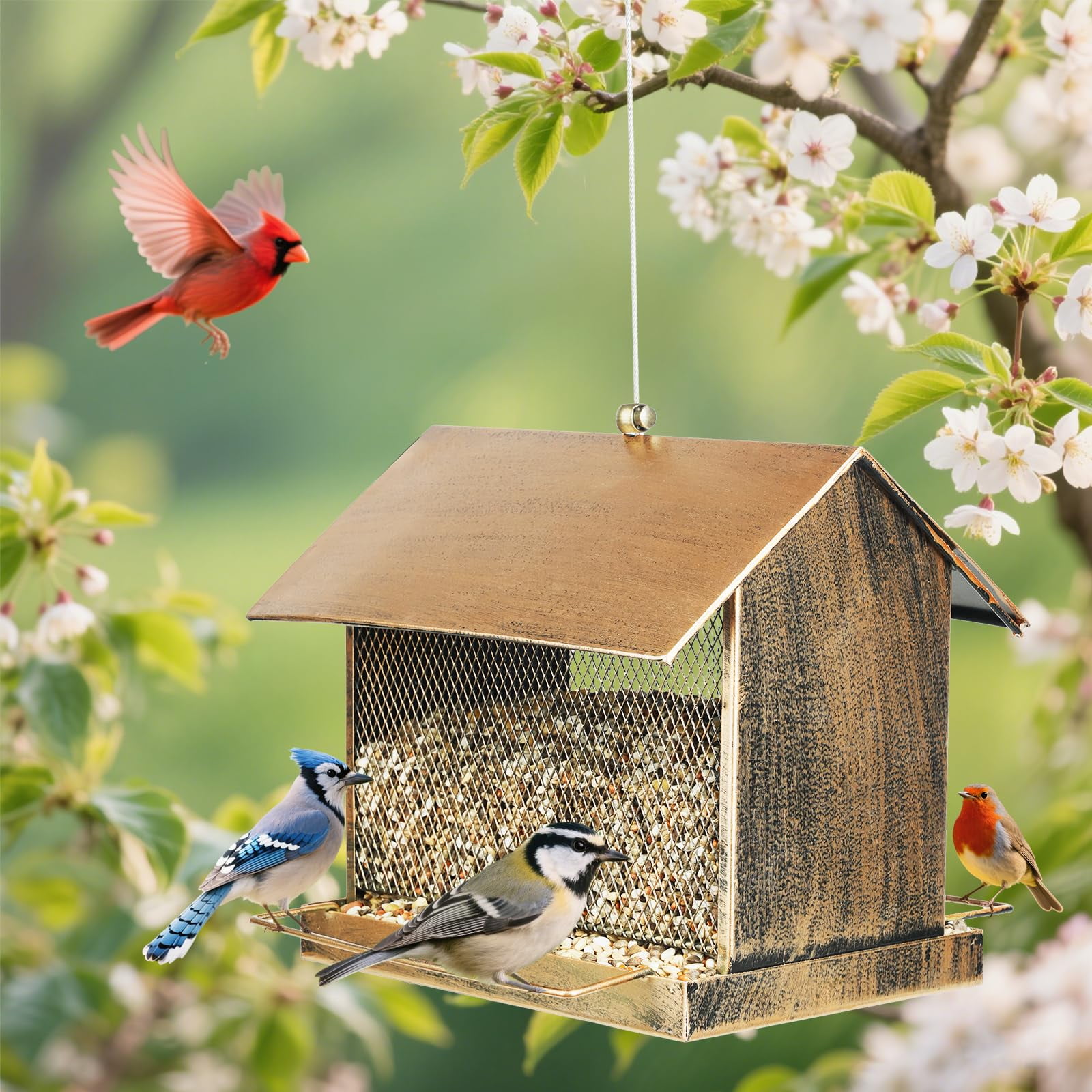 Samhe Bird Feeder for Outside Hanging, Outdoors Heavy Duty Metal Wild Birdfeeder, 3.5lbs Large Capacity