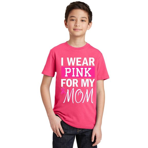 Promotion & Beyond Pink (Ribbon) For My MOM Cancer Awareness Youth T-shirt, Youth S, Cyber Pink