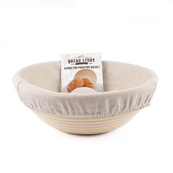 (85 inch) Round Banneton Proofing Basket Set - Brotform Handmade Unbleached Natural cane For homemade crusty Fresh, Easy to Bake Bread With Professional Marks Rising dough Bread Kit with washable cloth