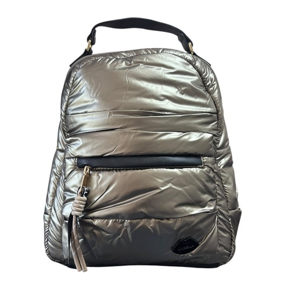 Mochila casual marca Luxo Brand modelo UNIBELLA de nylon sintética satinado acolchada color dorado