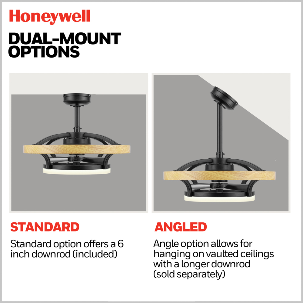 Honeywell Acklen Fandelier 21" Black Contemporary Indoor Ceiling Fan with Lights and Remote Control, Color Changing LED, Reversible Motor