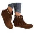 thumbnail image 1 of WEAIXIMIUNG Bottes Noires Mode Femme Franges Fermeture Éclair Bottines Courtes Bout Rond Chaussures Plates, 1 of 9