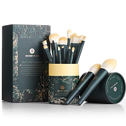 EIGSHOW Pinceaux de Maquillage 18 Pcs Ensemble de Voyage Professionnel avec Porte-Cylindre Éco 2 Tasses, Fond de Teint Synthétique Premium Poudre Correcteur Blush