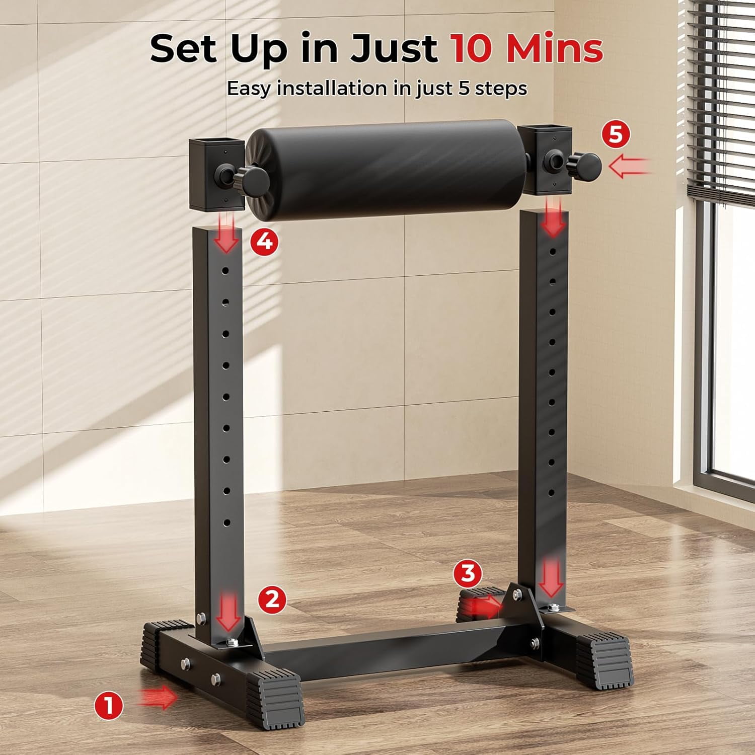 Bulgarian Split Squat Stand, Single Leg Squat Roller Stand with 9 Adjustable Roller Heights for Squats, Leg Lunges, Lower Body Training.