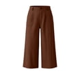 thumbnail image 7 of Women's Cotton Blend High Waisted Wide Leg Capri Pants,Casual Cropped Trousers with Pockets for Summer Wear,Brown,Women's Capri XL, 7 of 7