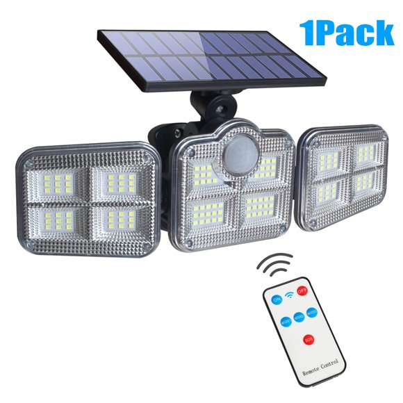 OAK LEAF Solar Lights Outdoor,122 LED 1000LM Solar Wall Lights Waterproof 3 Head Motion Sensor Lights 270° Wide Angle Illumination Flood Lamp With Remote Control For Outdoor Garden