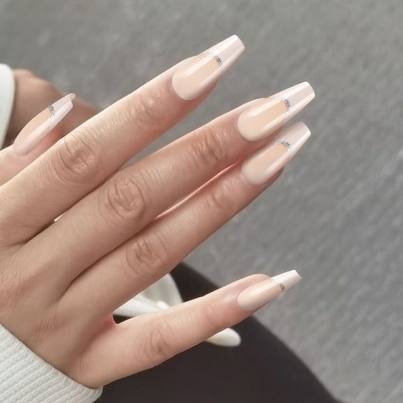 KUFptva Press on Nails Ballerinas Coffin Fake Nails Designs Stick on Nails Full Covers False Nails Acrylic Glues on Nails Women
