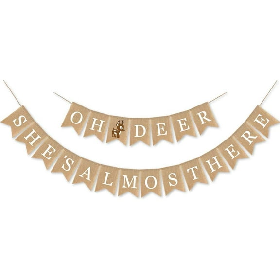 Burlap Oh Deer She's Almost Here Banner Mantel Fireplace Decoration Girl Woodland Baby Shower Garland Supplies