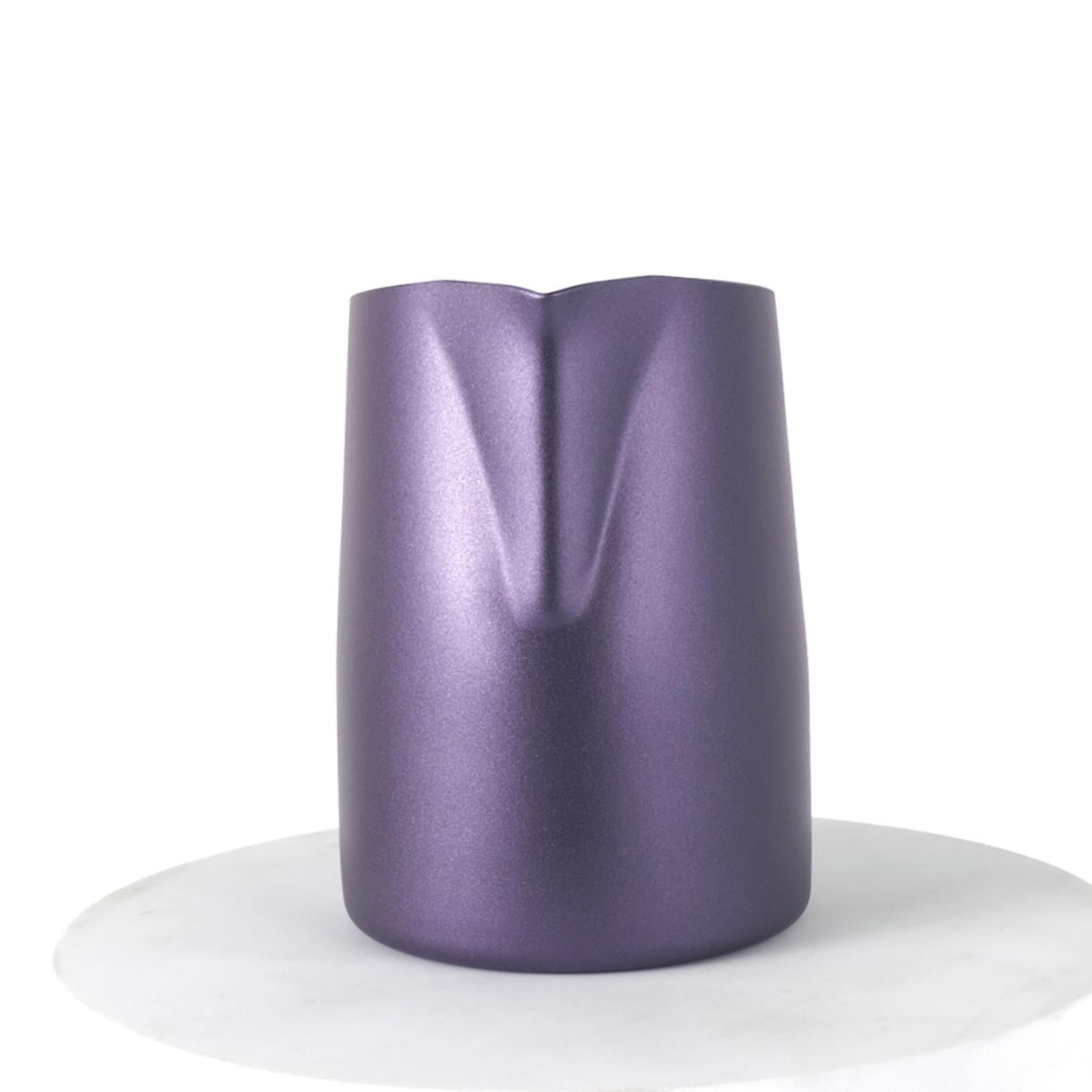 Fiocias 450/600 ml Milk Frothing Pitcher, Oblique Mouth Easy Clean Milk Frothing Jug for Purple 450ML
