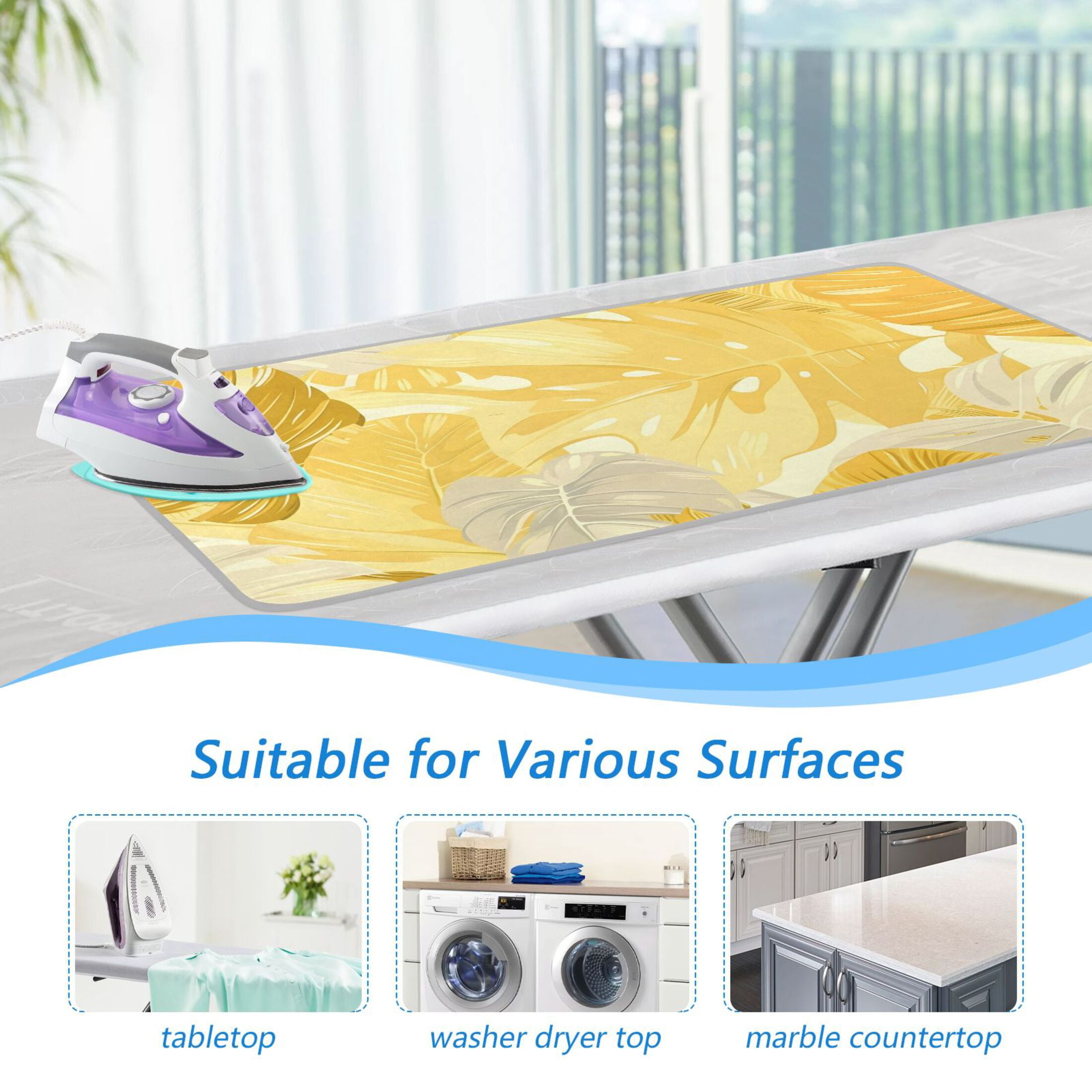 Yellow Palm Leaves Ironing Mat Blanket Portable Travel Ironing Pad Heat Resistant Pad 47.2" x 27.6”