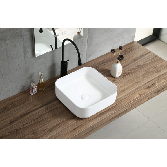 Modern Bathroom Vanity Bothwa Home Square Counter Top Wash Basin (White Finish) CUPC Certified,Wooden Bathroom Vanity